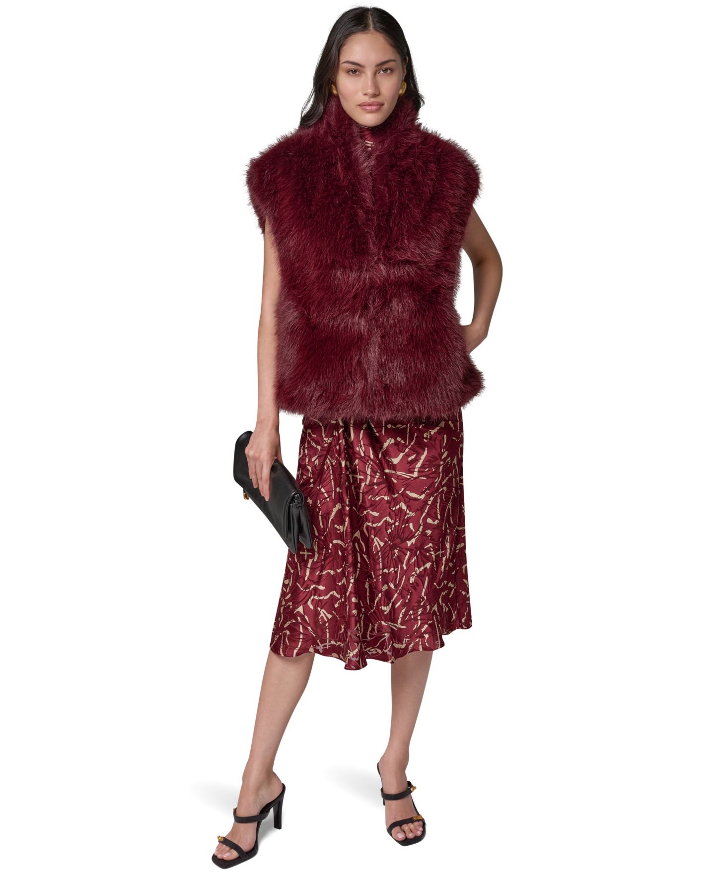 Женский жилет Donna Karan New York Faux-Fur Sleeveless Vest, цвет: Чёрный вишнёвый — фото 5