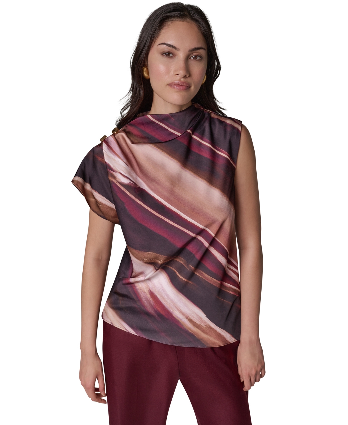 Donna Karan New York Women's High-Neck Asymmetrical Sleeveless Blouse