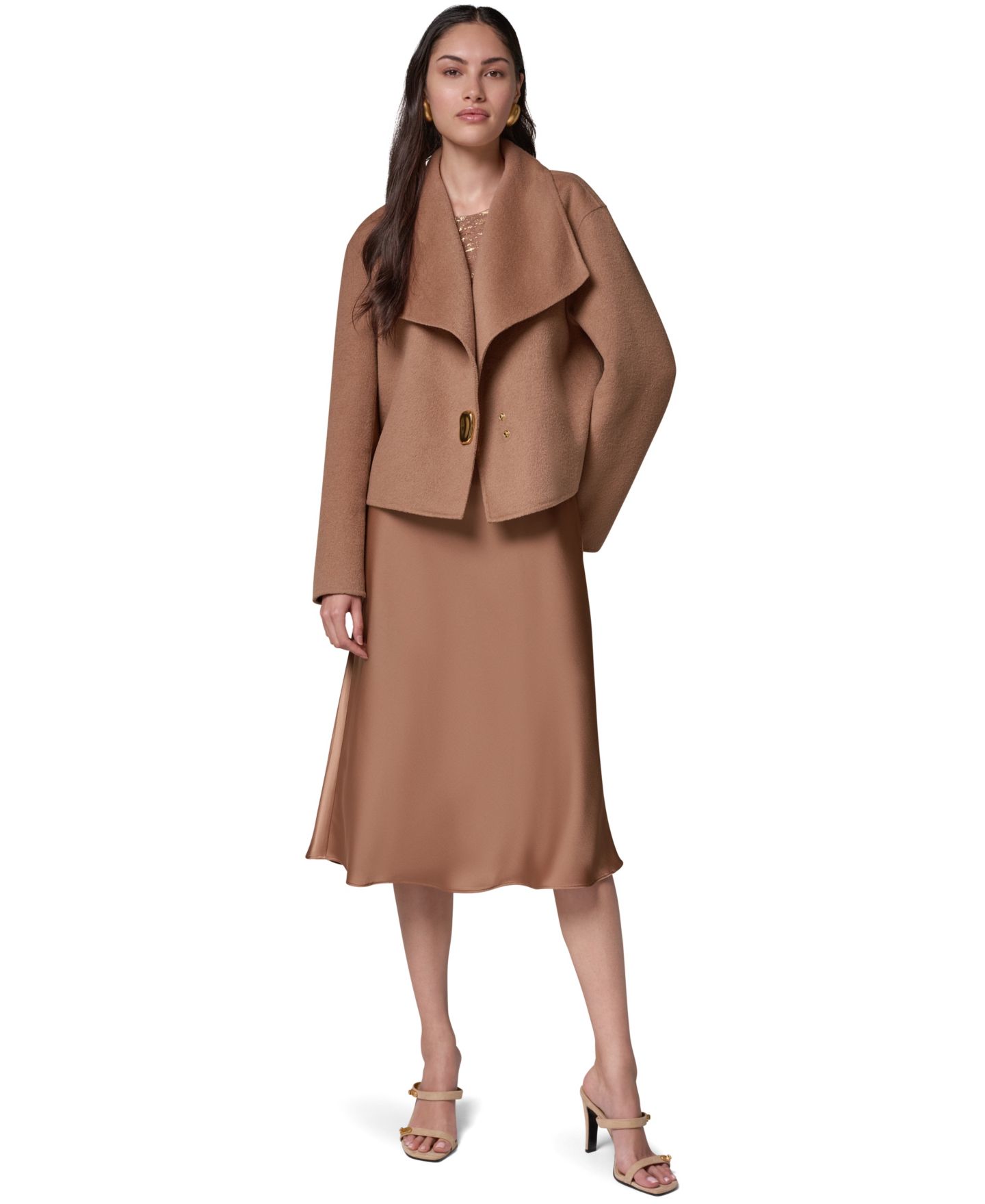 Женская короткая куртка Donna Karan New York с запахом и металлической застёжкой, цвет: Верблюжий — фото 3