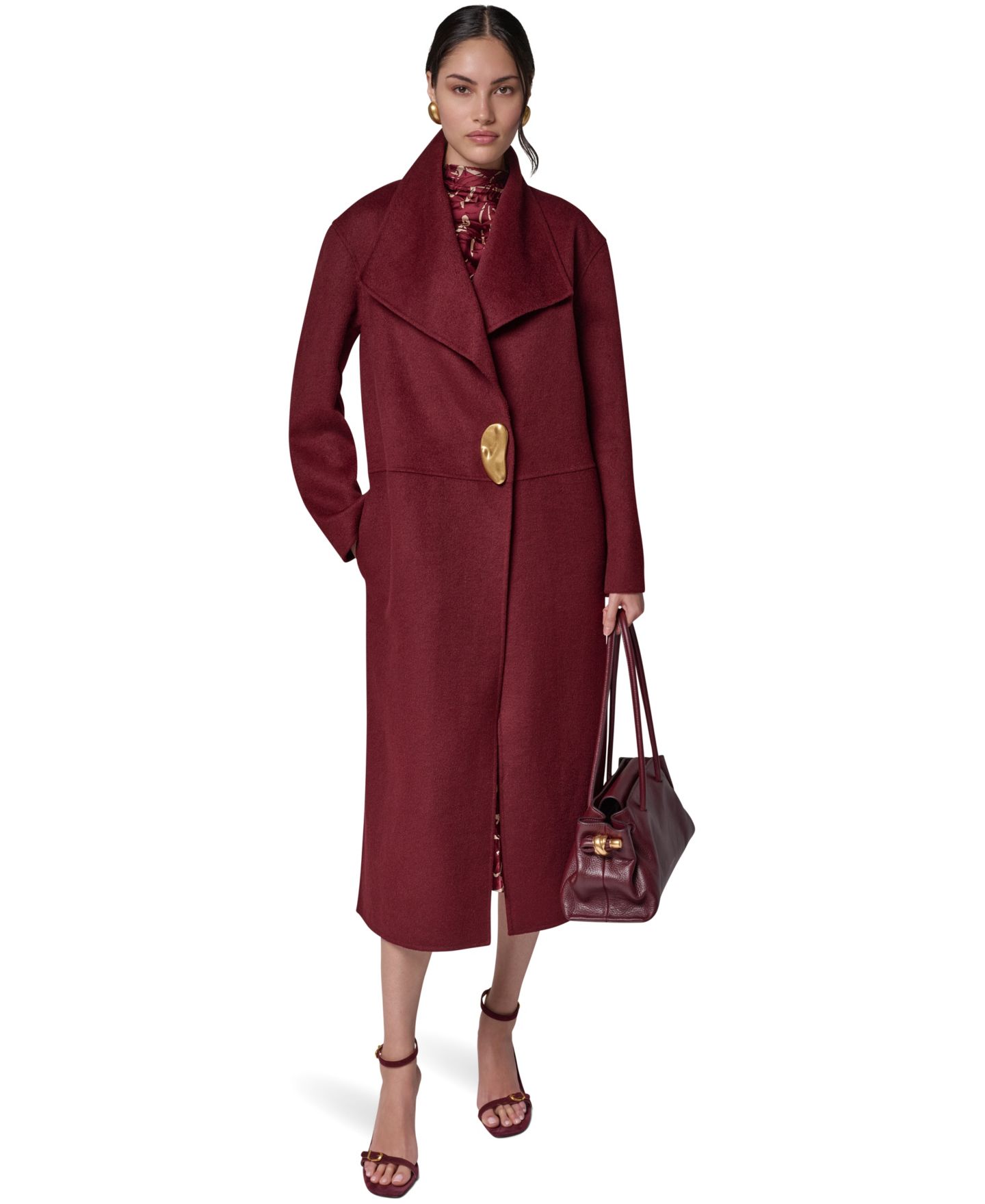 Женское пальто Donna Karan New York Wool-Blend Oversized Coat, цвет: Чёрный вишнёвый — фото 6