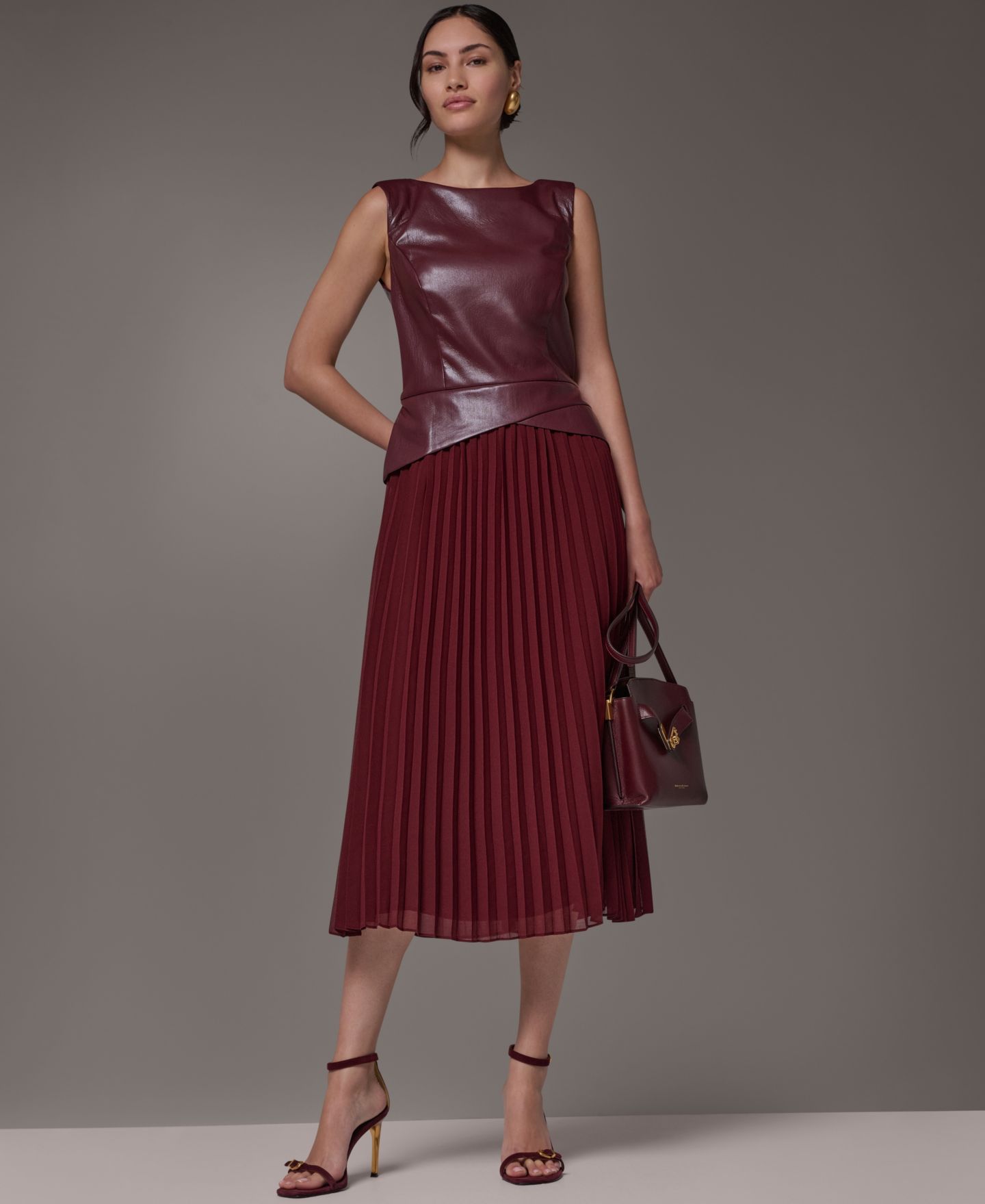 Женское платье Donna Karan New York A-Line Sleeveless Midi, цвет: Чёрный вишнёвый — фото 16