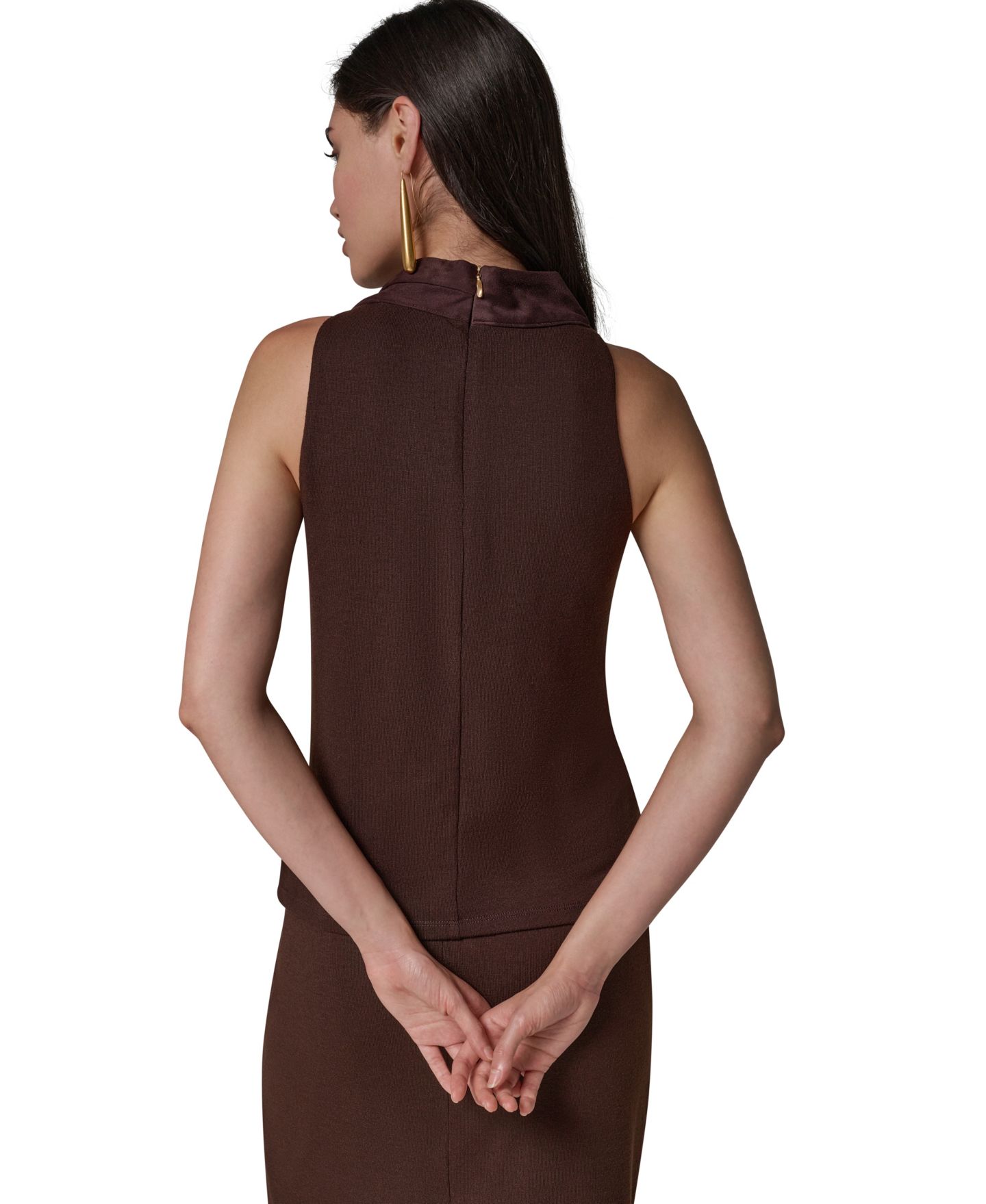Женская нарядная майка Donna Karan New York с воротником-хомутом, комбинированная, цвет: Тёмно-коричневый — фото 6