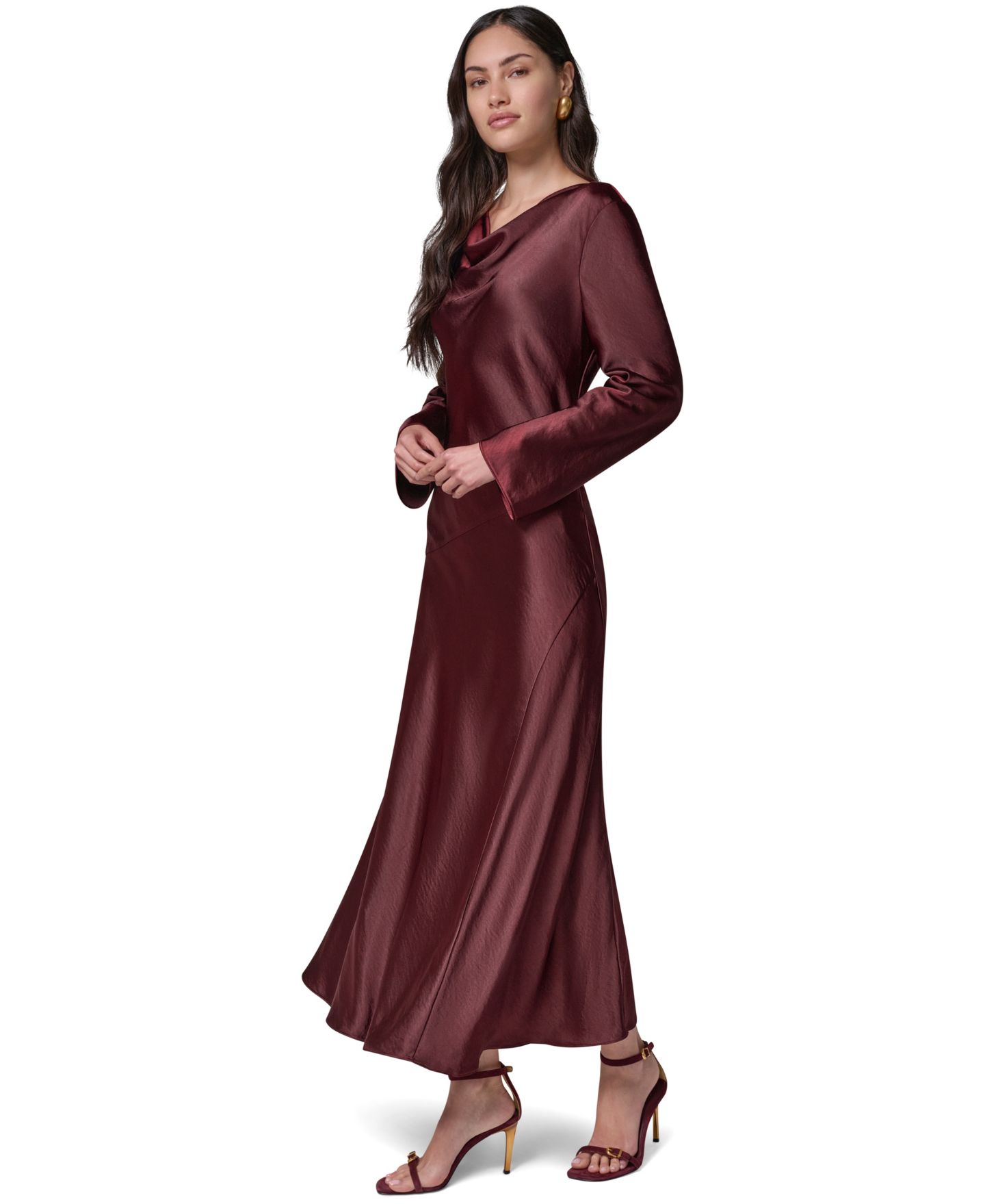 Женское платье Donna Karan New York Satin Cowl Neck A-Line, цвет: Чёрный вишнёвый — фото 3