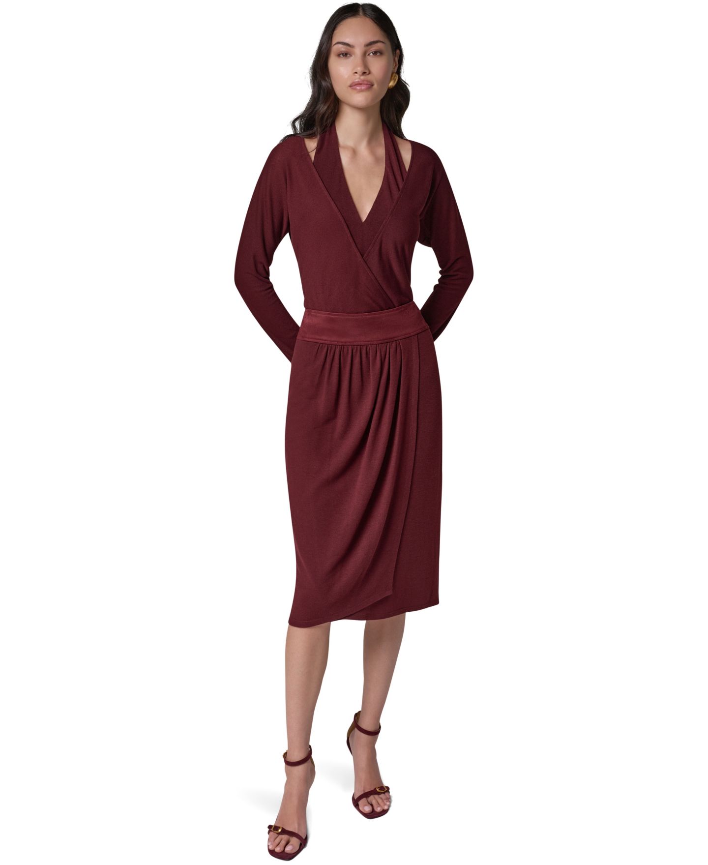 Женская юбка Donna Karan New York High-Waisted Midi Wrap, цвет: Чёрный вишнёвый — фото 3