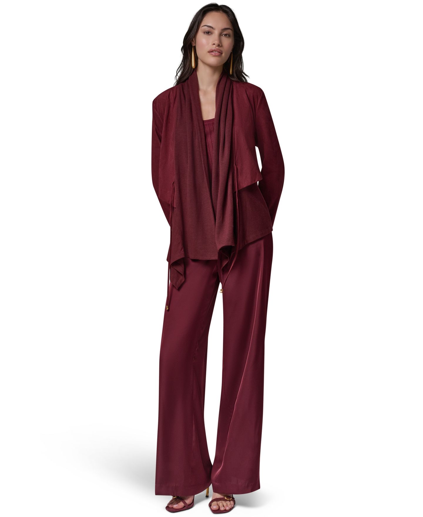 Женская куртка Donna Karan New York Mxd Media Mixed-media Shawl Collar, цвет: Чёрный вишнёвый — фото 2