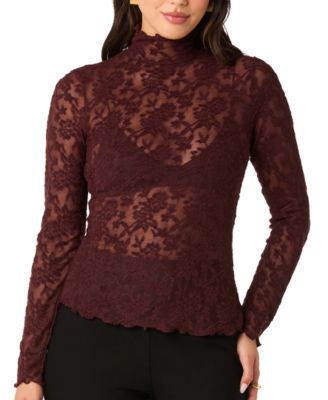 Women's Kyra Long-Sleeve Sheer Mesh Floral-Print Top