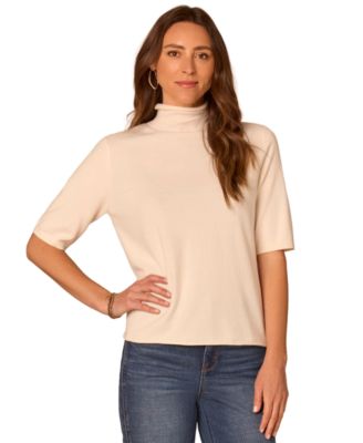 Women's Short-Sleeve Drape Mock Neck Sweater