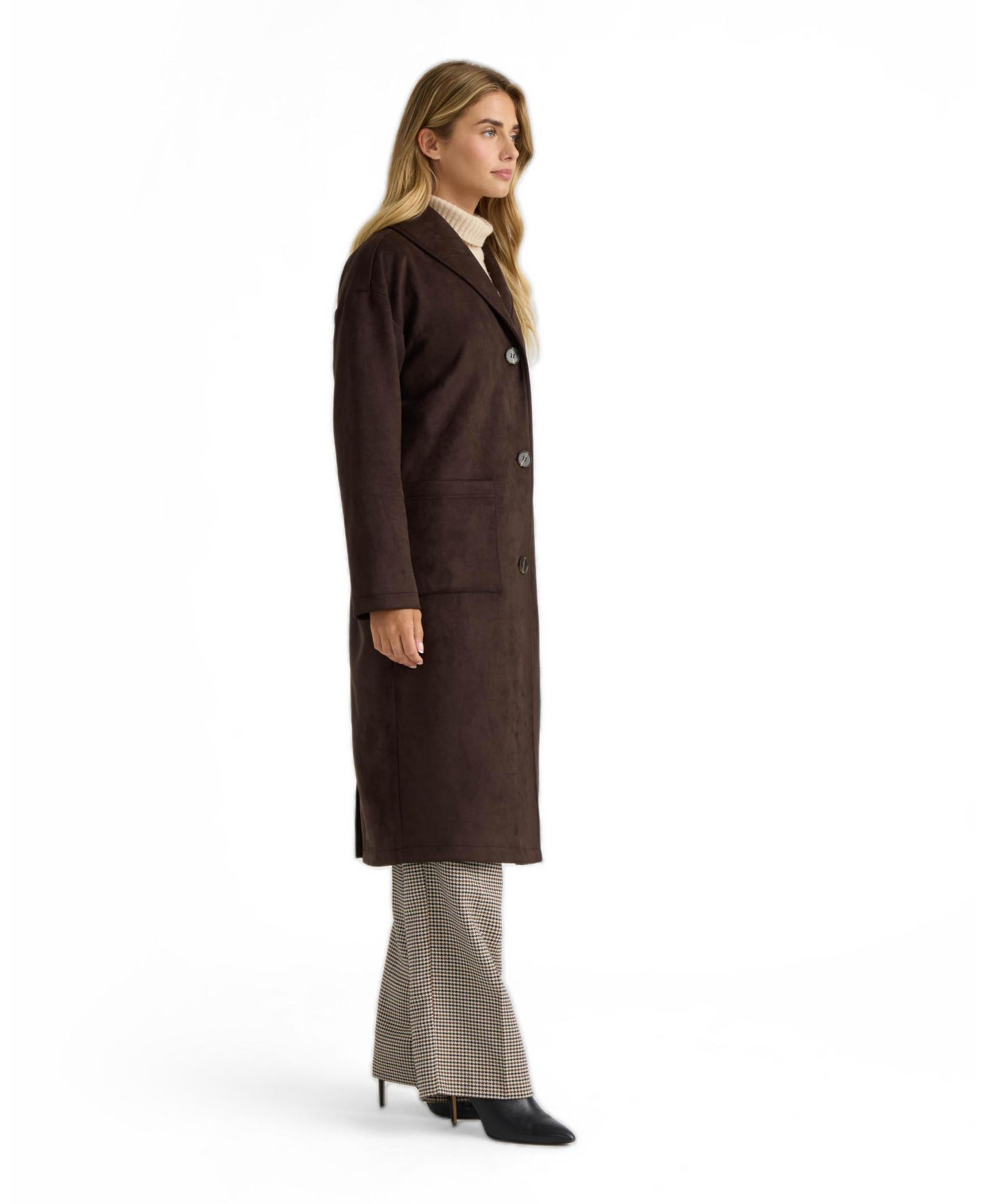 Женское пальто NVLT Faux Suede Longline Sb Coat With Shawl Collar, цвет: Тёмно-коричневый — фото 3