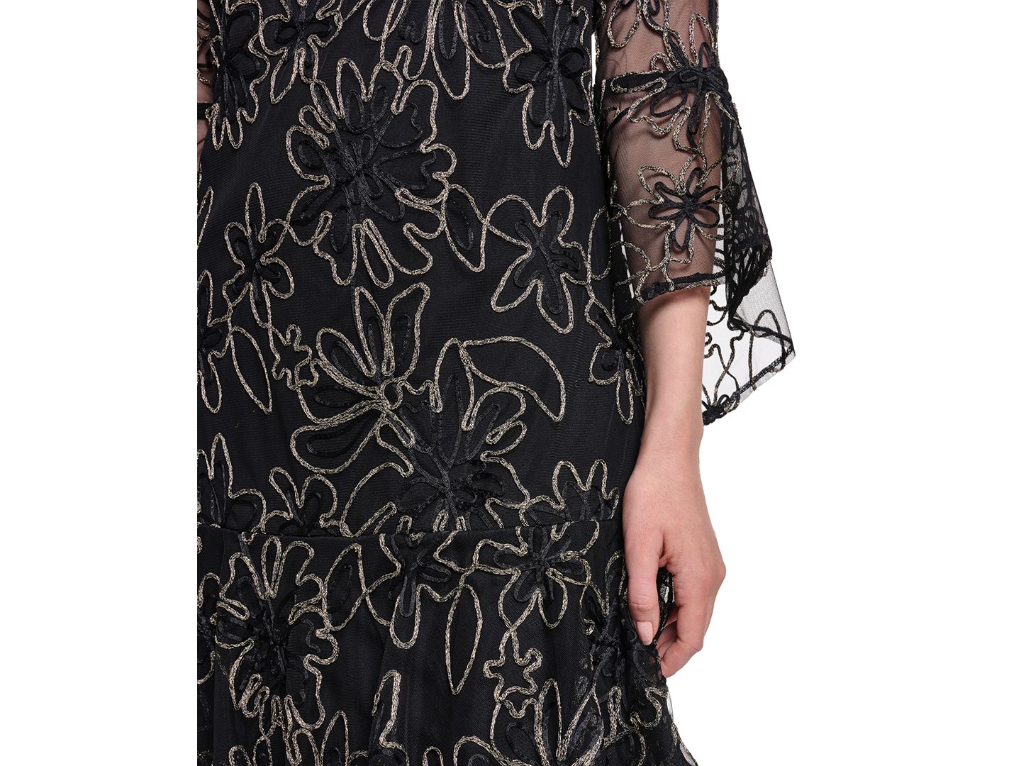 Женское платье Jessica Howard Petite Floral-Print Bell-Sleeve A-Line, цвет: Чёрный / Золотой — фото 4