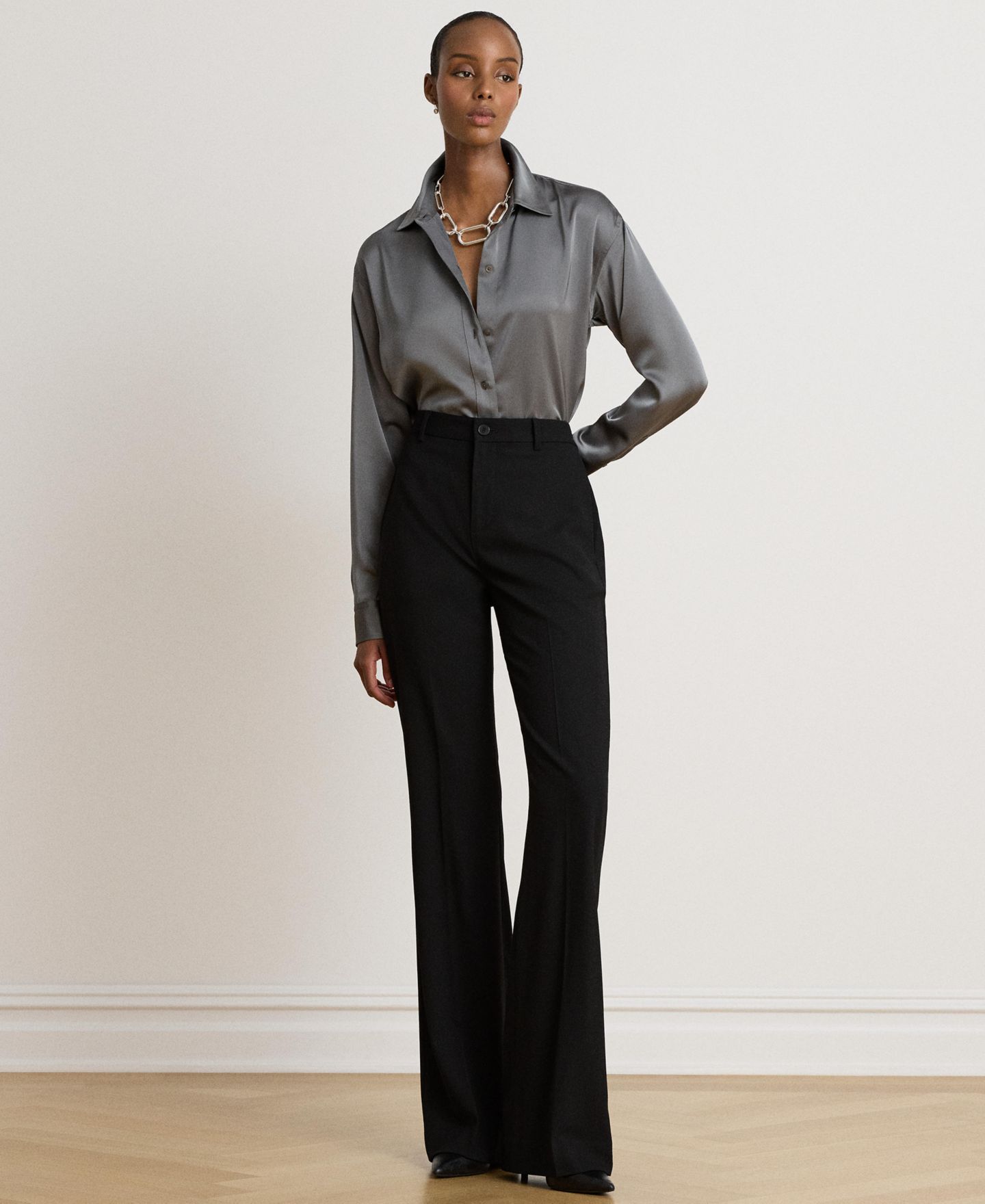 Женская блузка Lauren Ralph Lauren Petite Long-Sleeve Satin, цвет: Сланцевый — фото 2