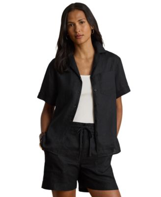 Women's Linen Short-Sleeve Camp Shirt