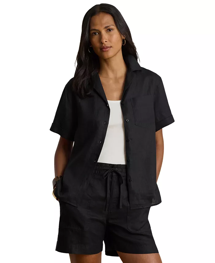Women's Linen Short-Sleeve Camp Shirt - thumbnail 7