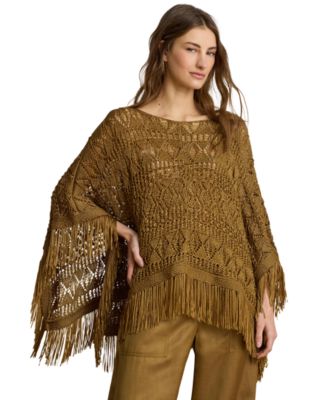 Women's Fringe-Trim Oversized Boat Neck Poncho
