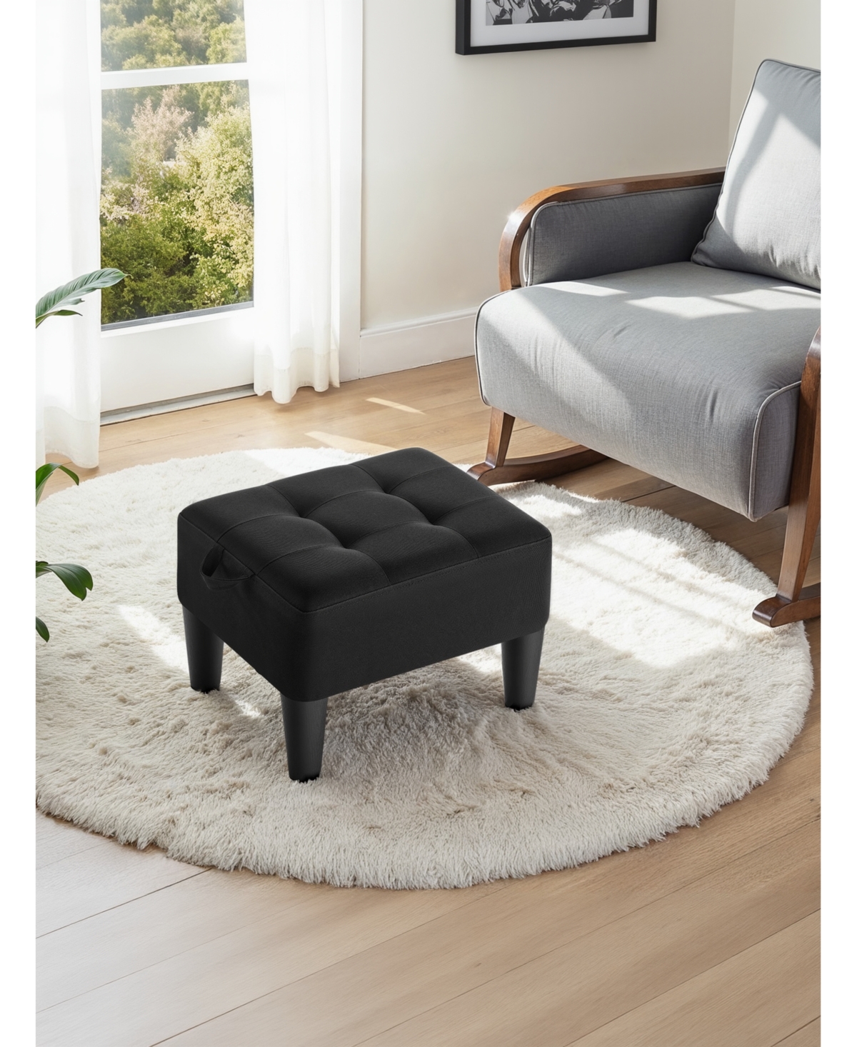 SongmicsHome Small Storage Ottoman, Linen-Look Fabric Padded Stool, for Bedroom, Living Room, Entryway, Large Weight Capacity