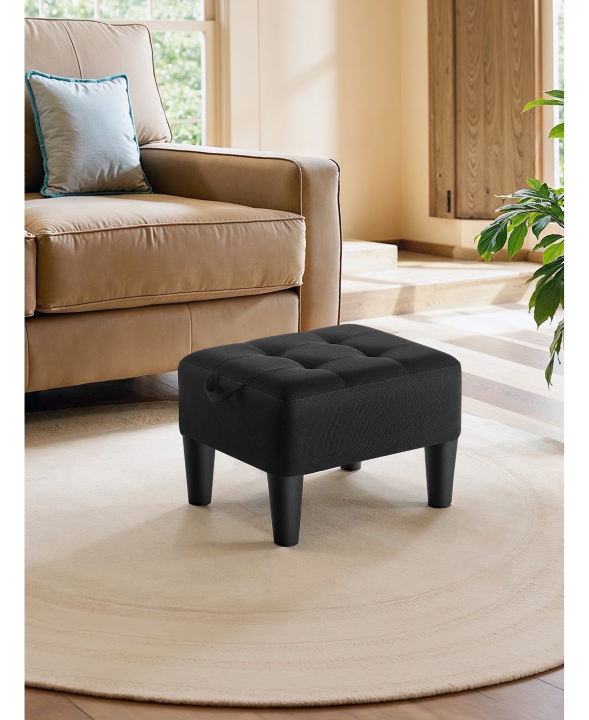 SongmicsHome Small Storage Ottoman, Linen-Look Fabric Padded Stool, for Bedroom, Living Room, Entryway, Large Weight Capacity