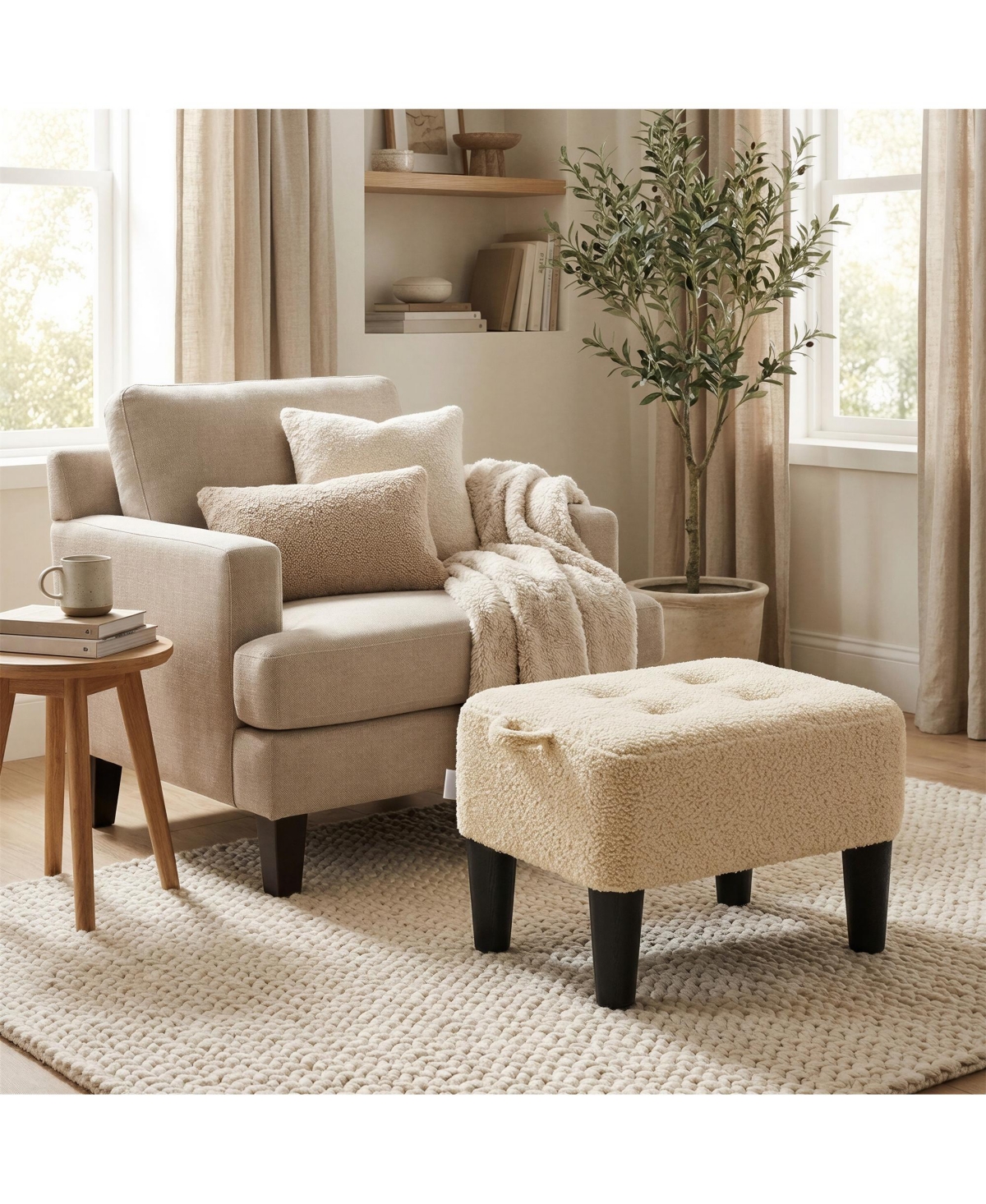 SongmicsHome Small Ottoman Stool with Thick Cushion, Footrest for Bedroom, Living Room, Sturdy Legs