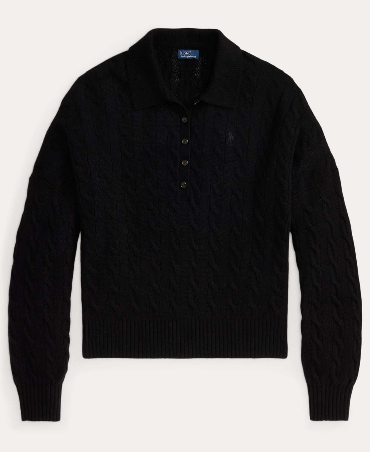 Женский свитер Polo Ralph Lauren Cable-Knit Wool-Cashmere Polo-Collar, цвет: Чёрный — фото 6