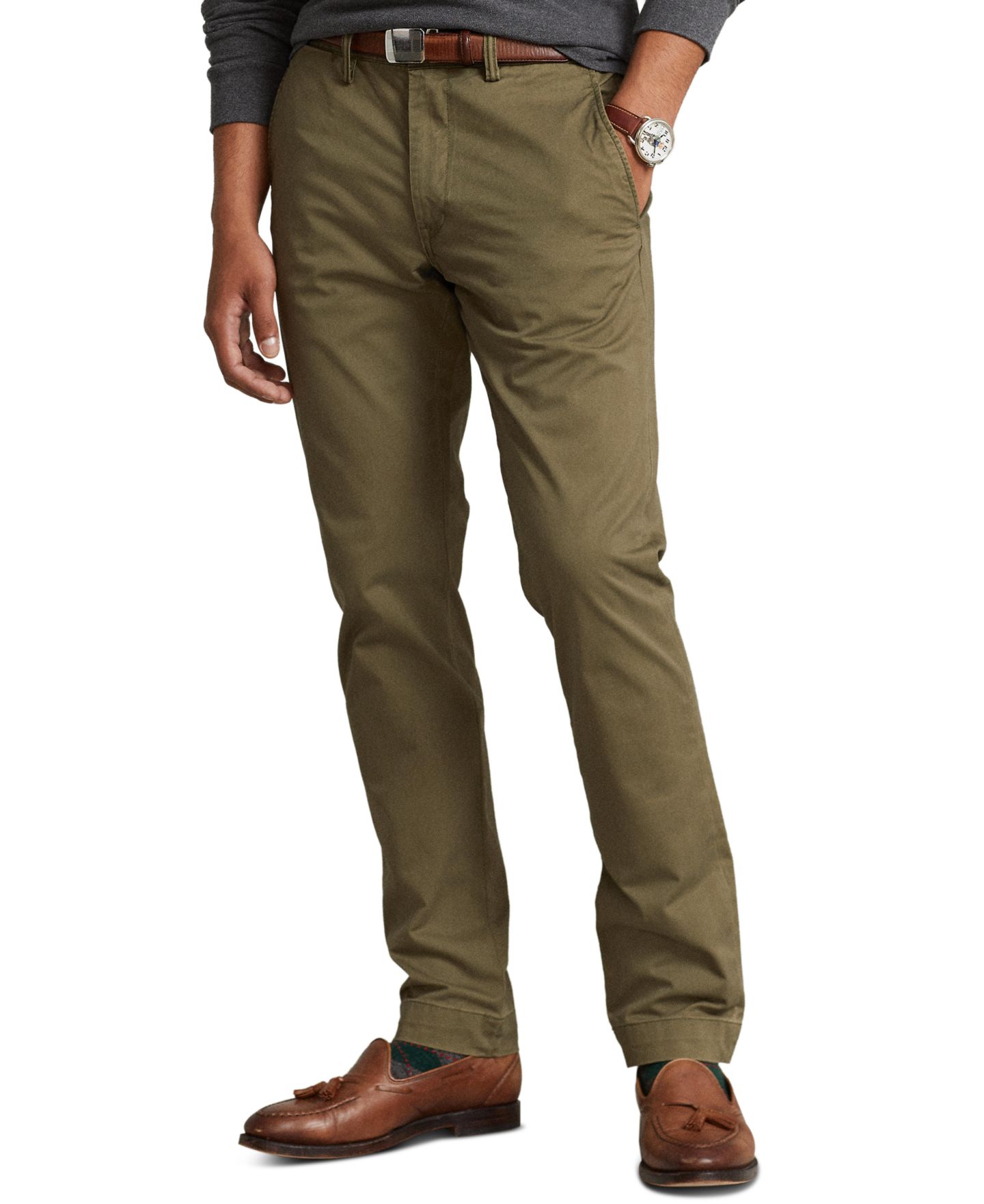 Мужские брюки Polo Ralph Lauren Stretch Slim Fit Chino, цвет: Оливковый — фото 1