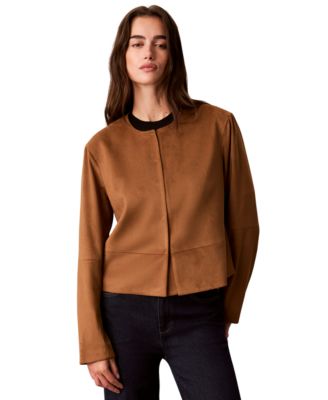 Women's Cropped Faux Suede Crewneck Jacket