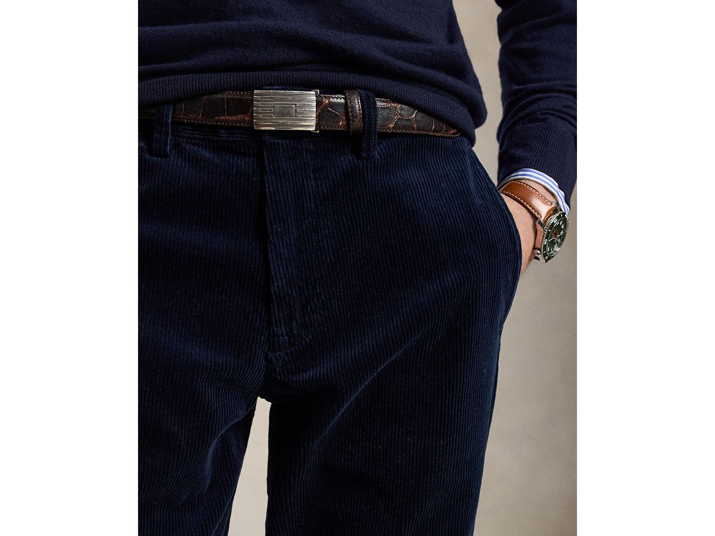 Мужские брюки Polo Ralph Lauren Stretch Straight-Fit Corduroy, цвет: Тёмно-синий — фото 4