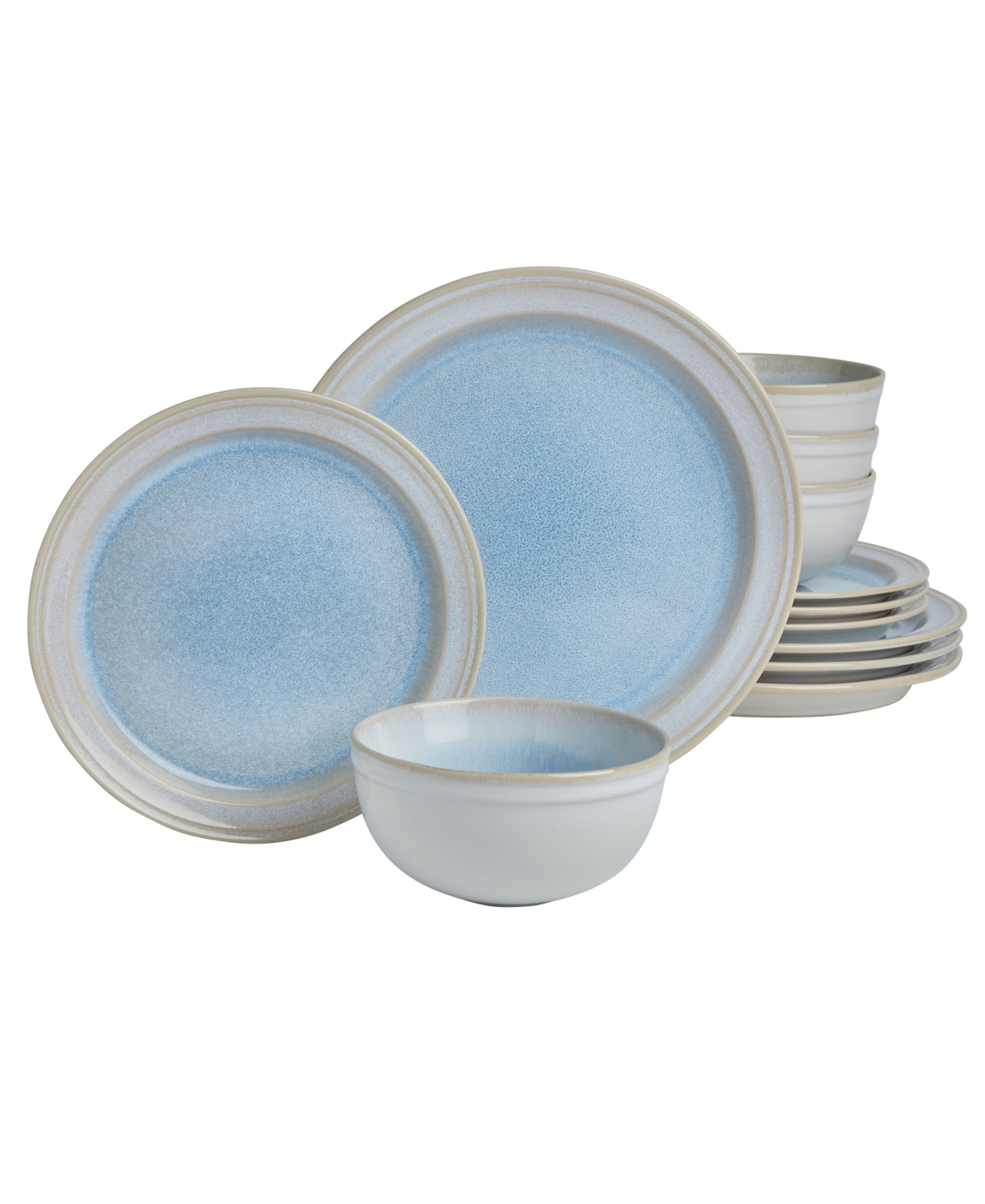 Haven Sky Blue 12-Piece Reactive Glaze Stoneware Dinnerware Set, Service for 4