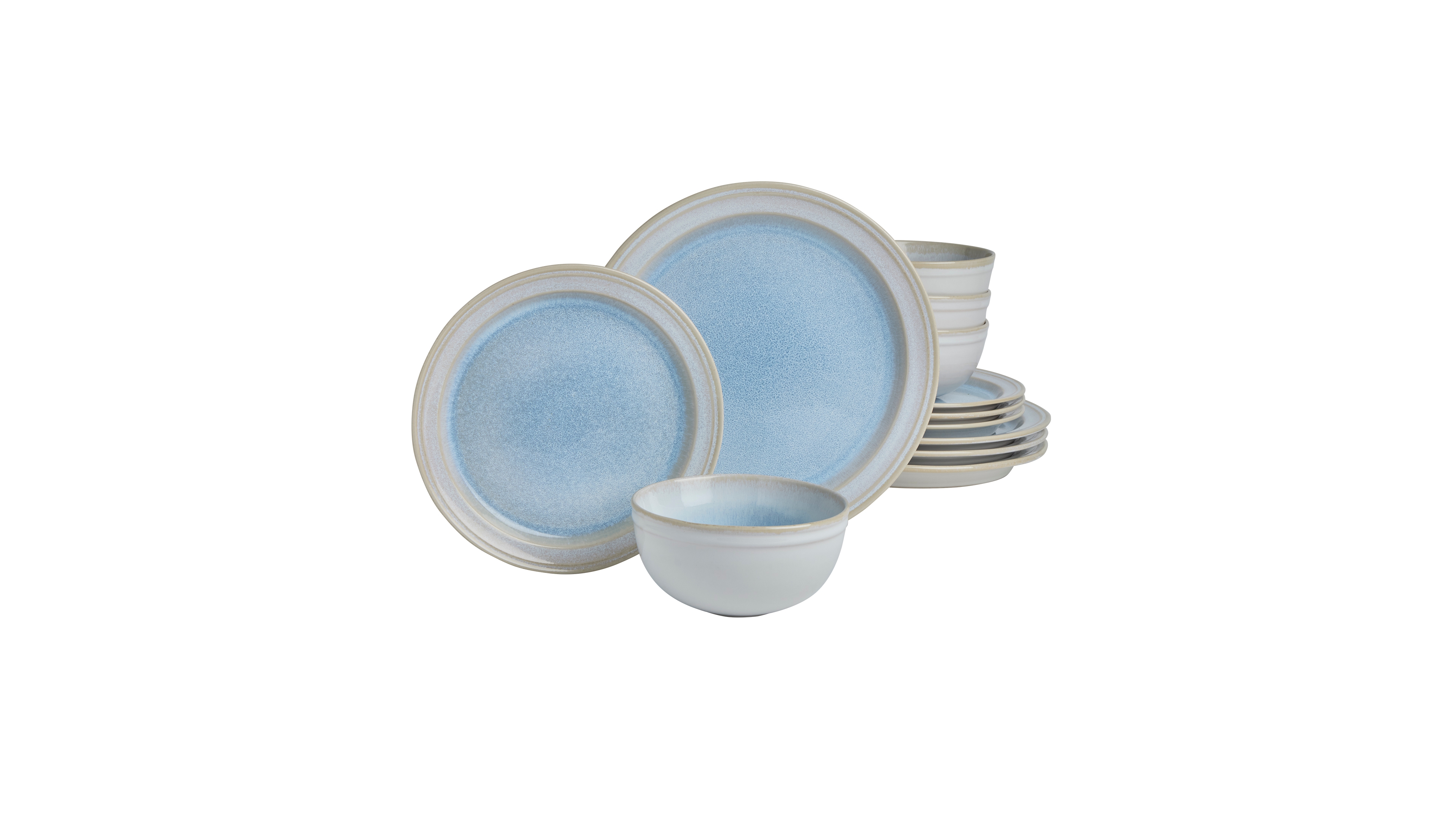 Haven Sky Blue 12-Piece Reactive Glaze Stoneware Dinnerware Set, Service for 4