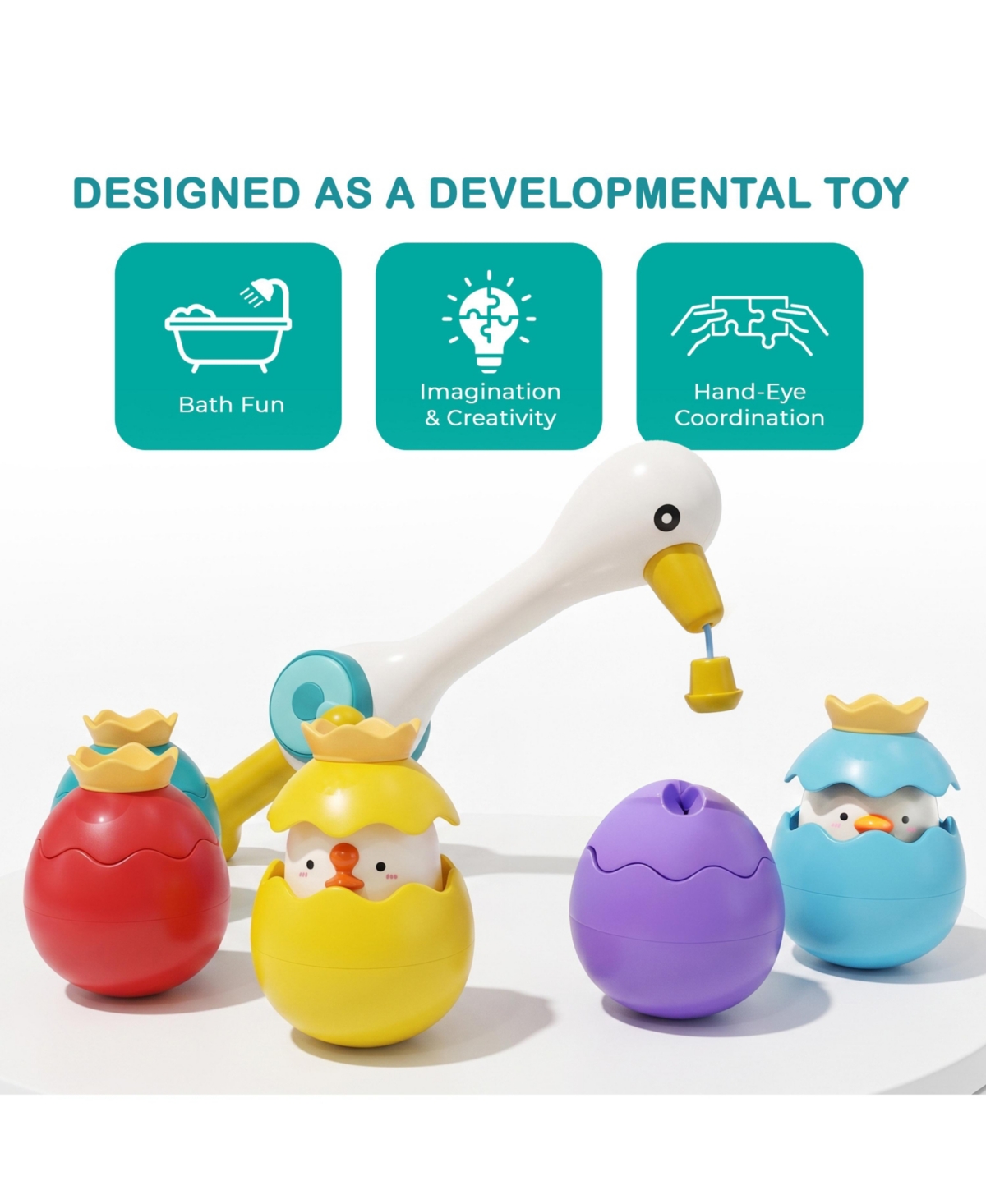 Sperric Toddler Egret Magnetic Fishing Game Bath Toy with Fishing Rod & Surprise Animal Eggs, Floating Water Toy Kids, Fun Hand-Eye Coordination Game