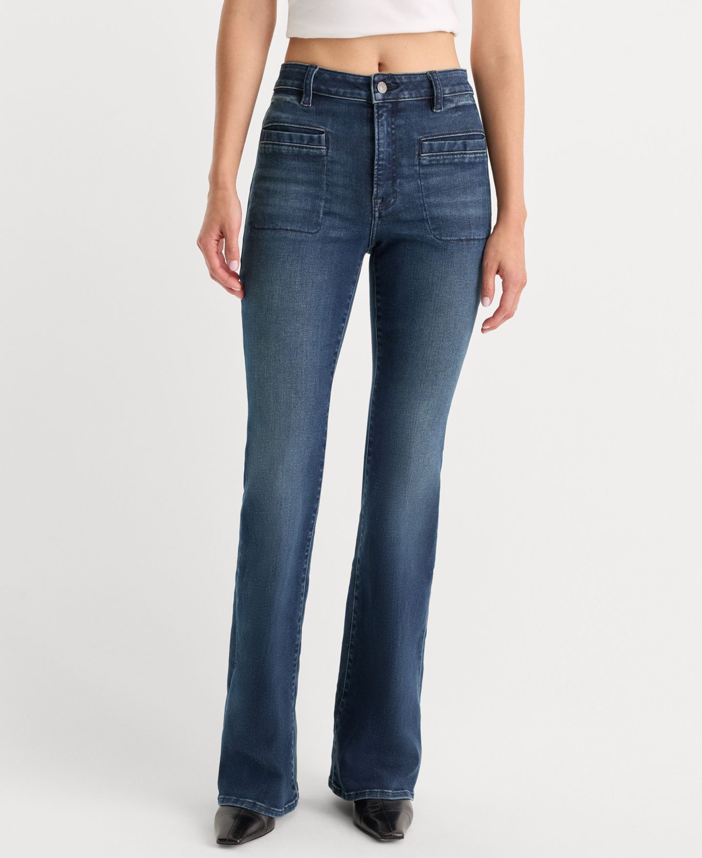 Женские джинсы Good American Good Legs Mid-Rise Flare Stretch-Denim, цвет: Lyrical — фото 4