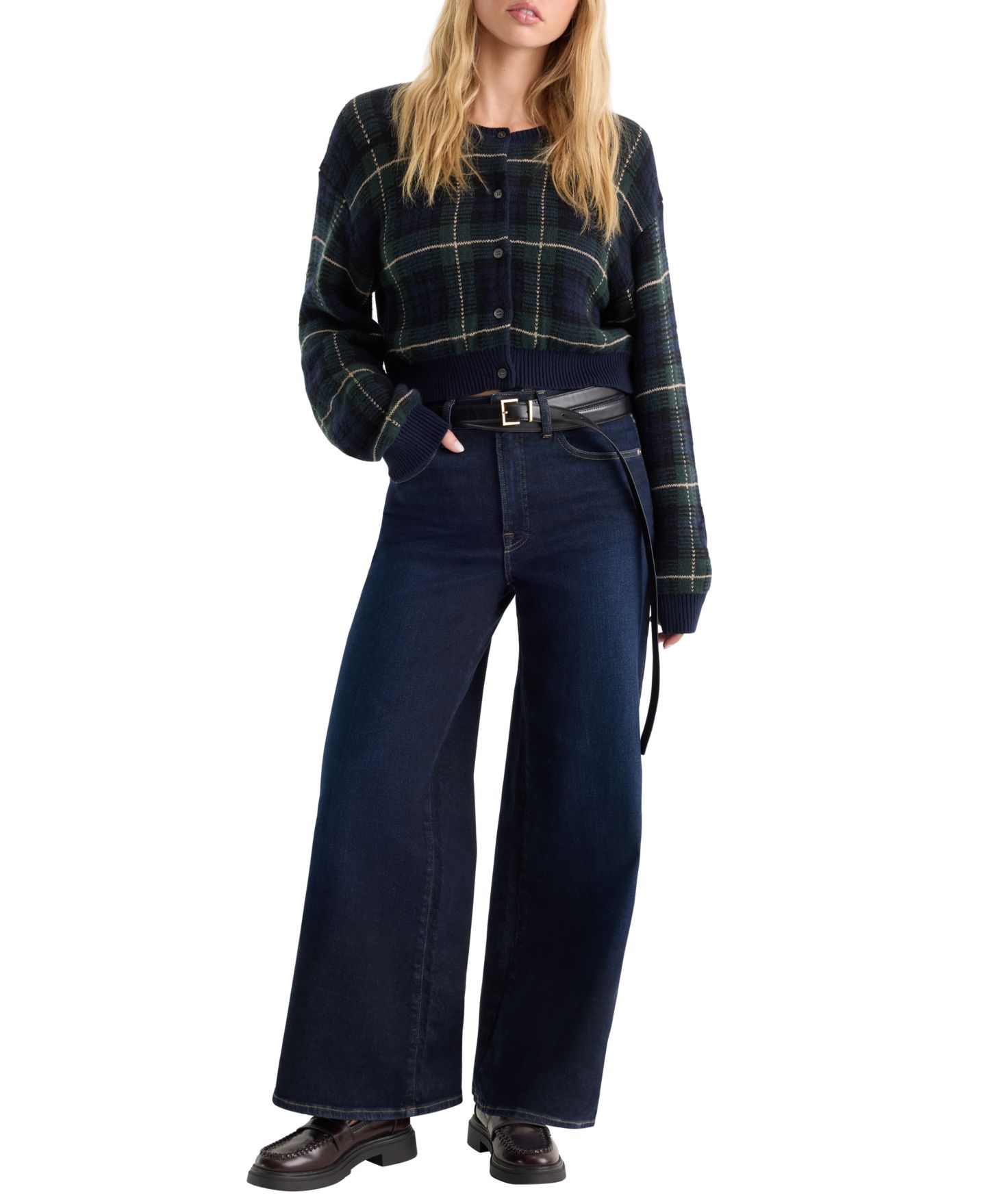 Женские джинсы Good American Good Waist Wide-Leg Dark Rinse High-Rise, цвет: Индиго — фото 2