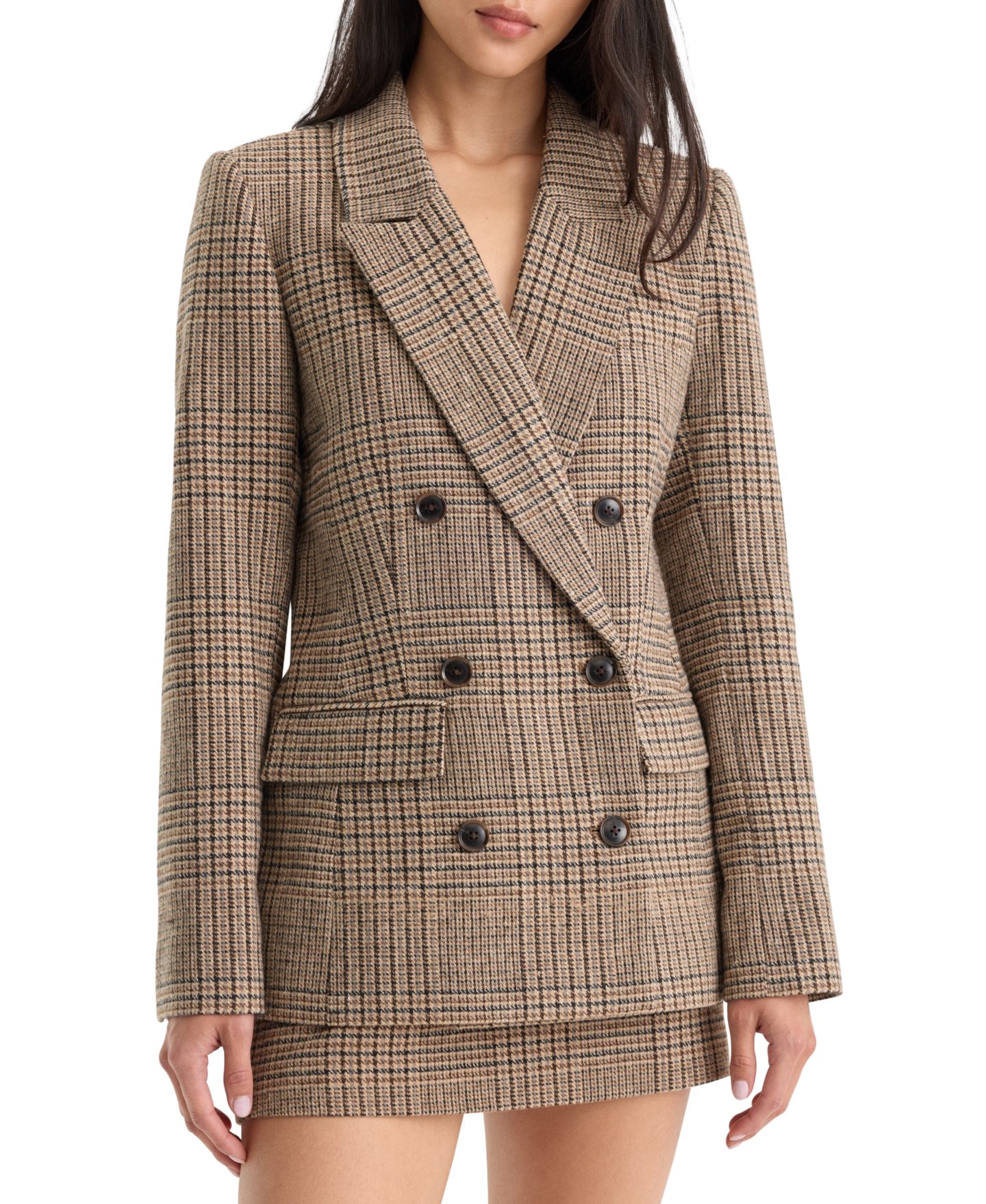 Женский пиджак Good American Plaid Double-Breasted Blazer, цвет: Коричневый клетчатый — фото 4