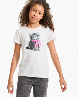 Girls' XS-XL Christmas Kitty Holiday Graphic Short-Sleeve T-Shirt