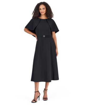 Women's Scuba Crepe Capelet A-Line Midi Dress