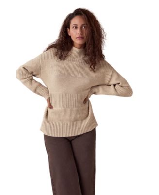 Women's Multi-Stitch Striped Funnel Neck Oversized Sweater