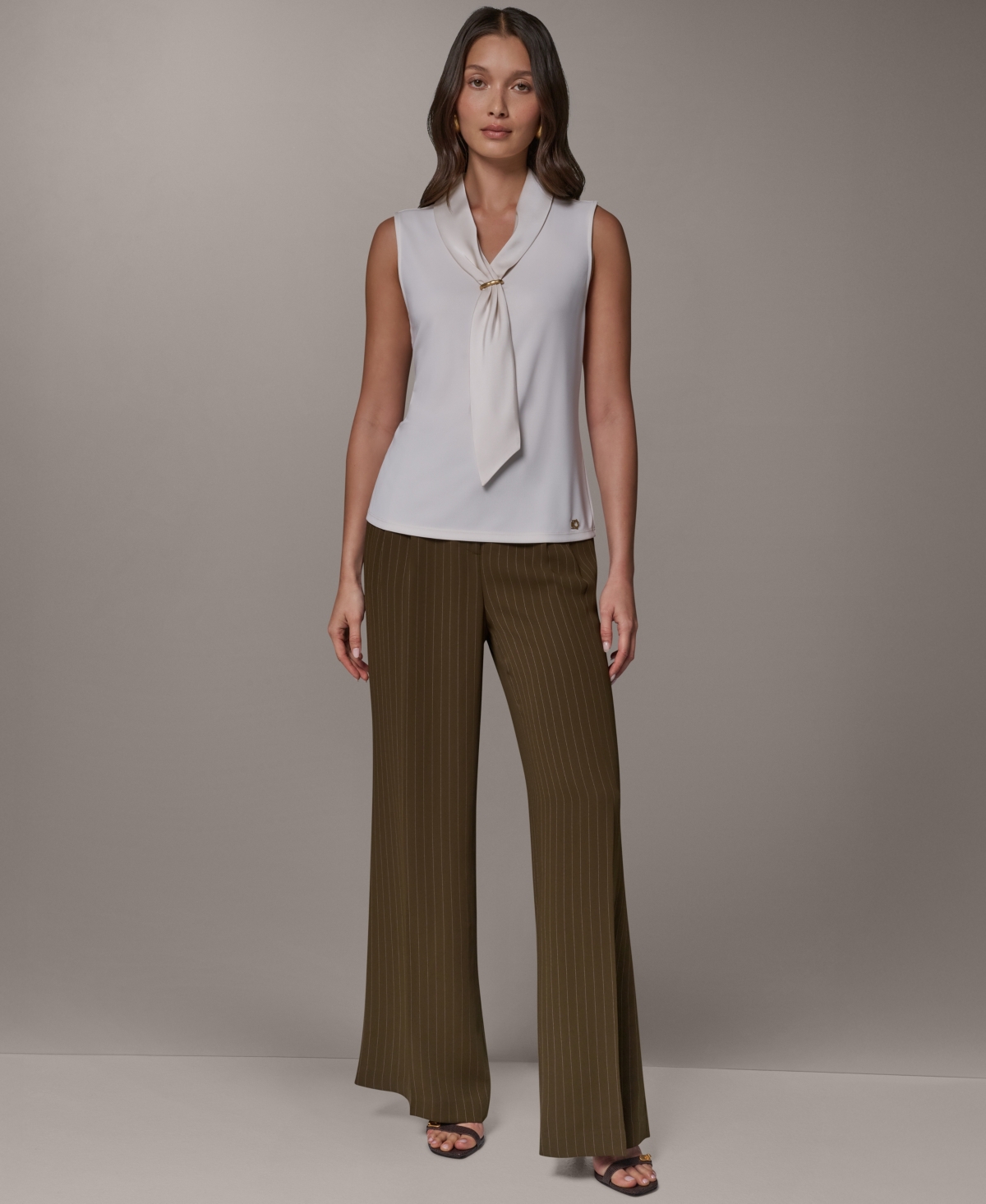 Donna Karan New York Women's Sleeveless V-Neck Satin Blouse