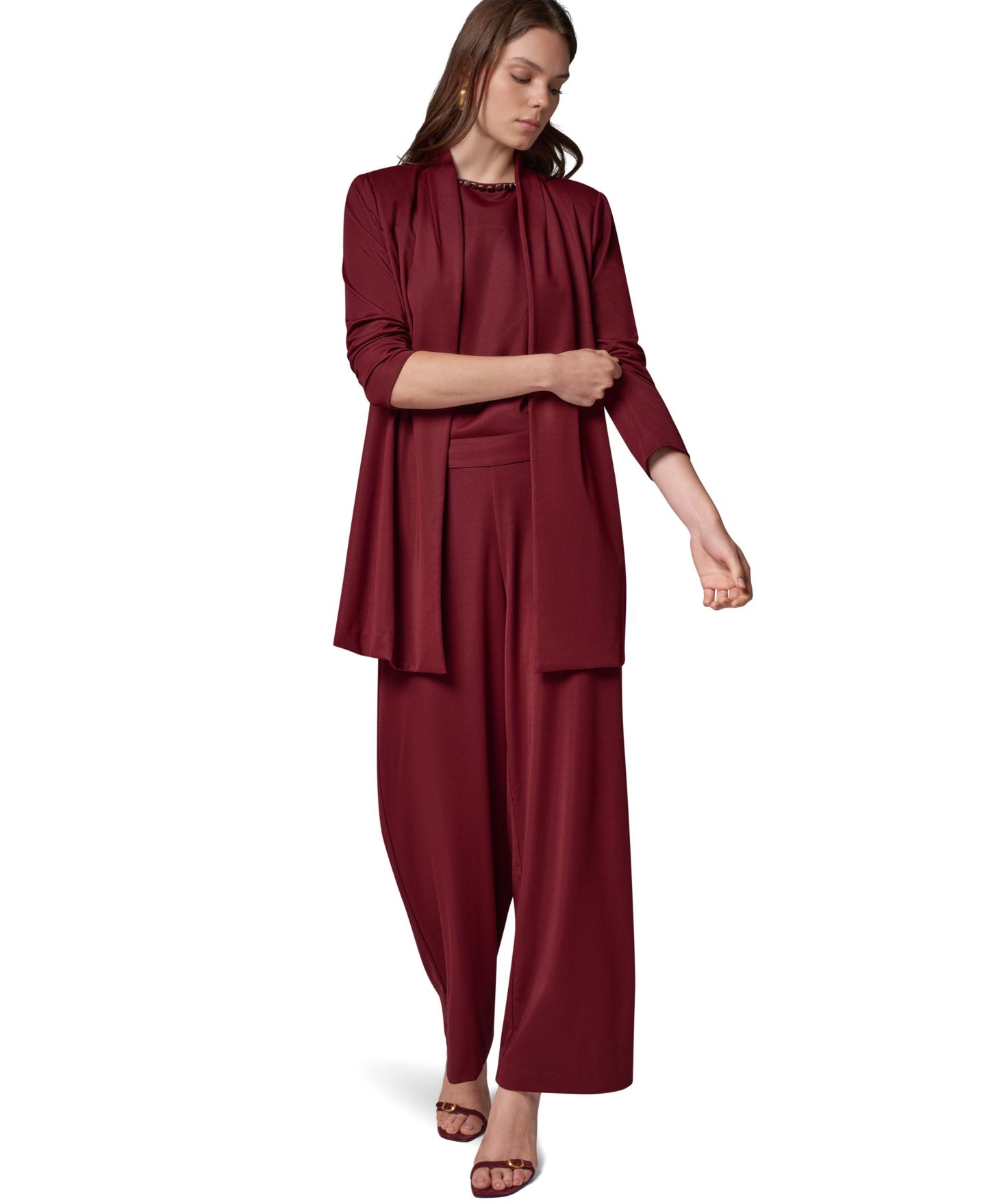 Женский пиджак Donna Karan New York Knit Belted Collarless Blazer, цвет: Чёрный вишнёвый — фото 8