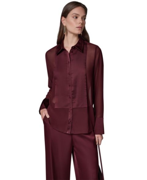 Женская блузка Donna Karan New York Long-Sleeve Sheer Blouse, цвет: Чёрный вишнёвый