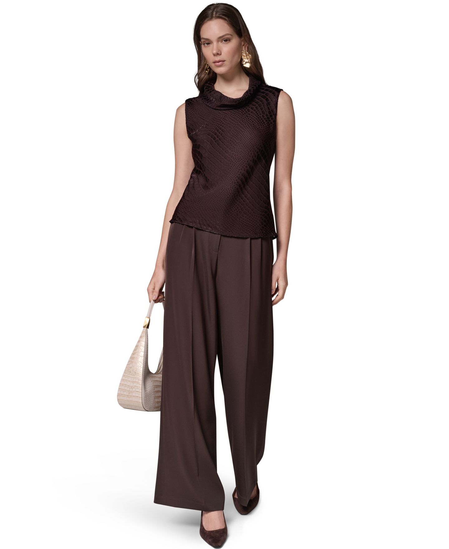 Женская блуза Donna Karan New York со змеиным принтом, без рукавов, с воротом-хомутом, цвет: Тёмно-коричневый — фото 6