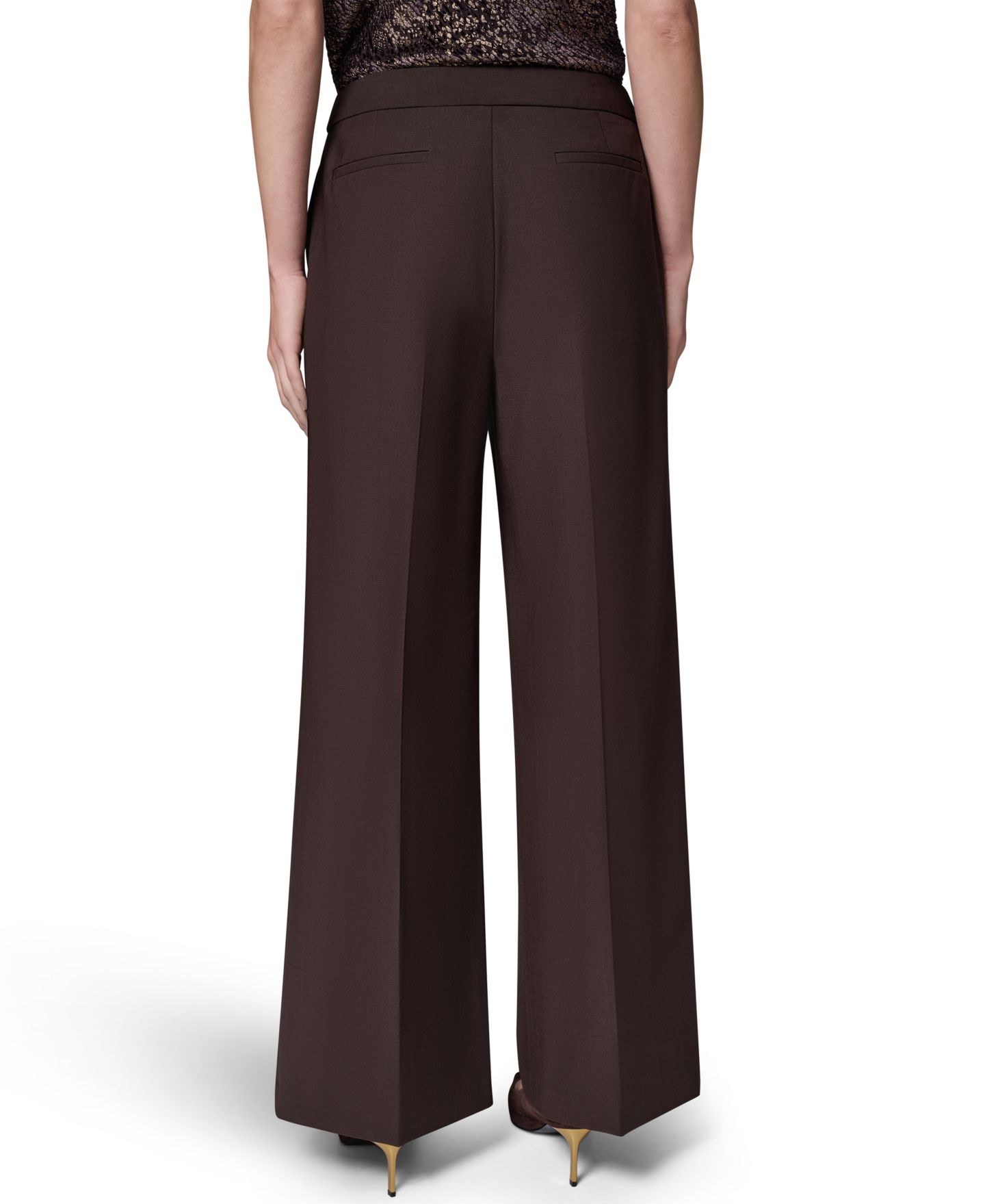 Женские брюки Donna Karan New York High-Waist Wide-Leg Pleated Trousers, цвет: Тёмно-коричневый — фото 5