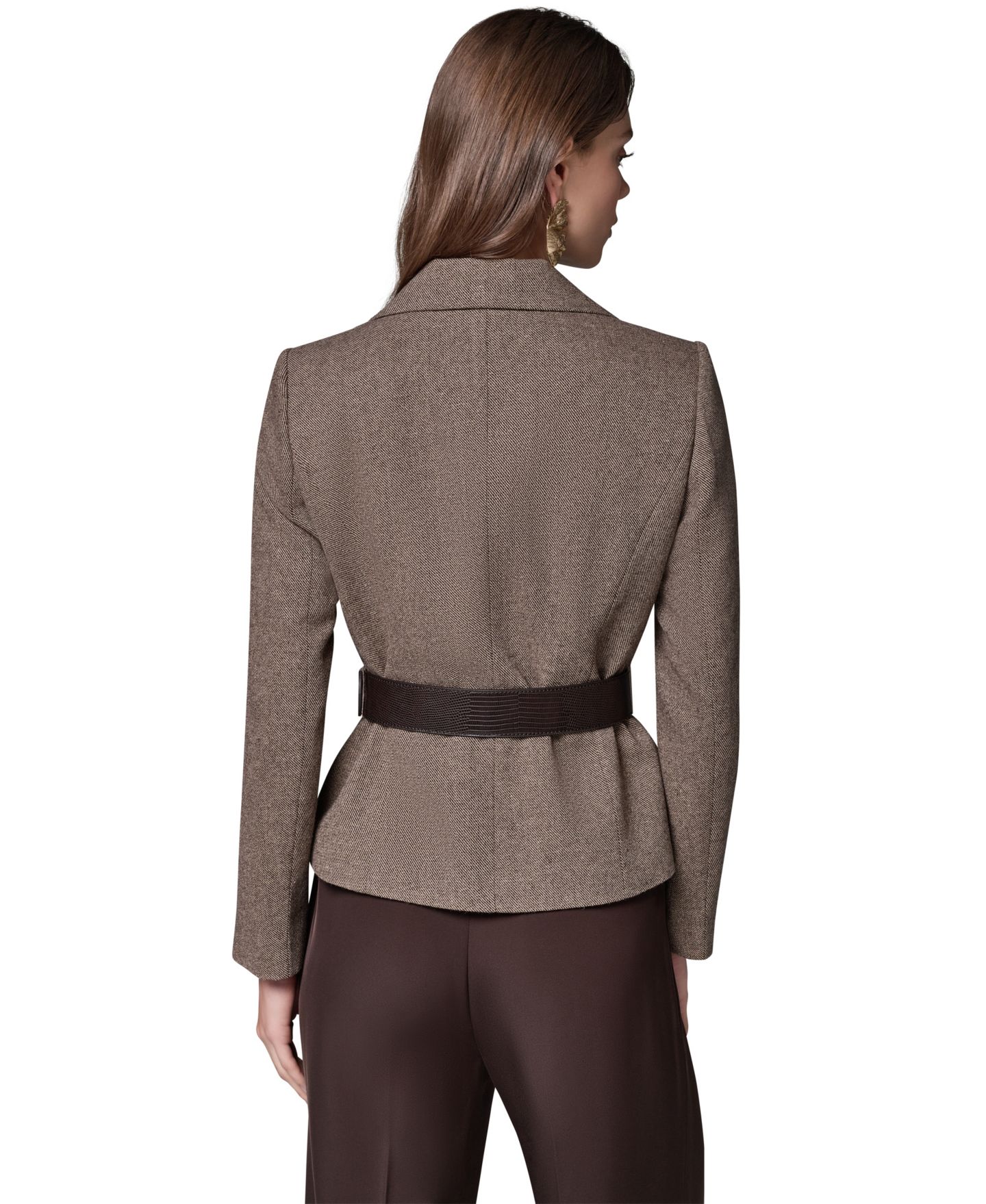 Женский пиджак Donna Karan New York Women Cropped Shoulder-Padded Belted Blazer, цвет: Тёмно-коричневый / Золотой — фото 5