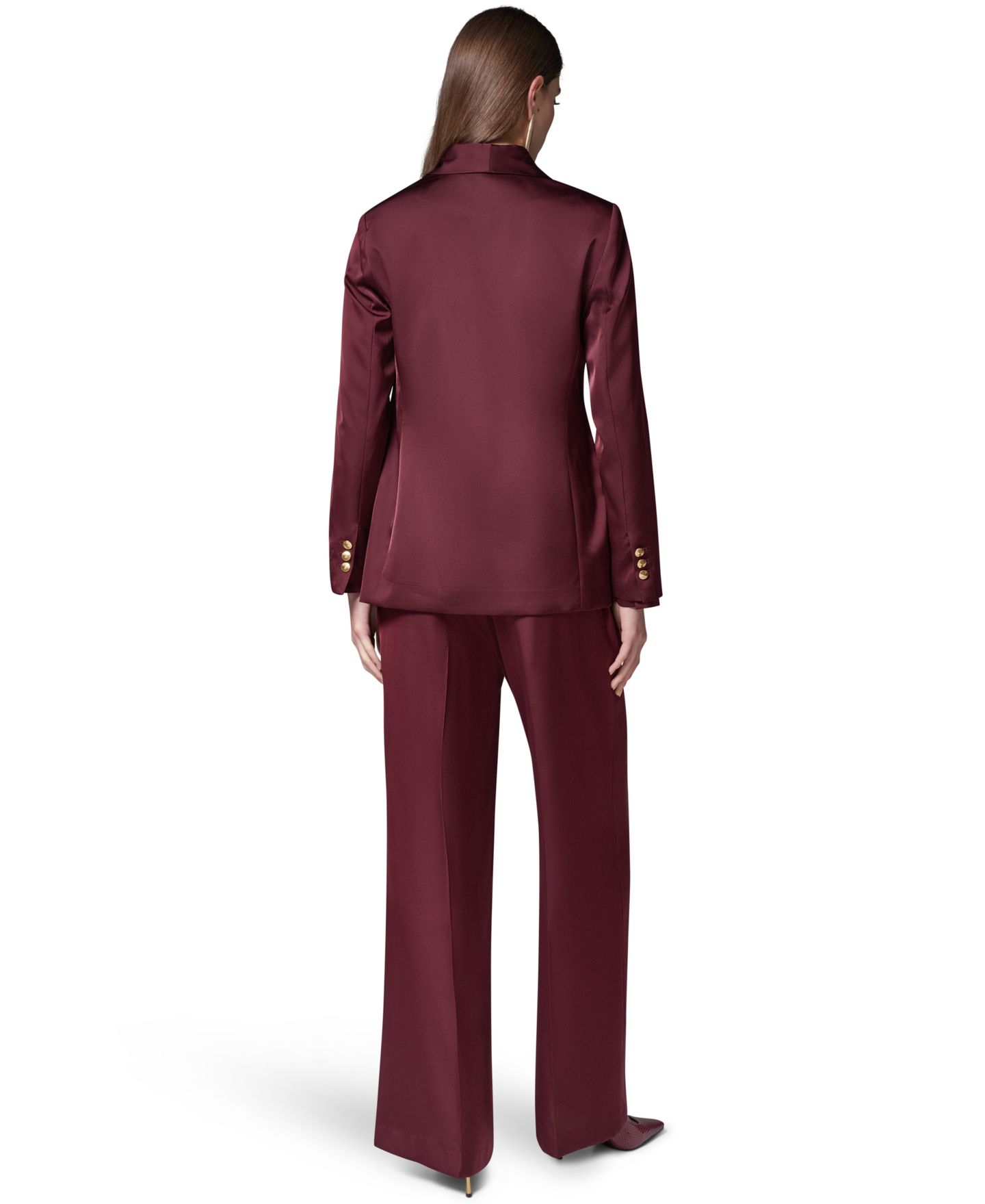 Женский пиджак Donna Karan New York Satin Shawl Lapel Shoulder-Padded Blazer, цвет: Чёрный вишнёвый — фото 5