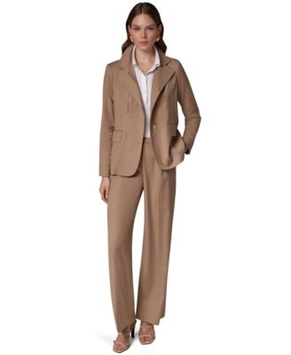 Women's Asymmetrical Zip Shoulder-Padded Blazer & Wide-Leg Elastic-Back Pants