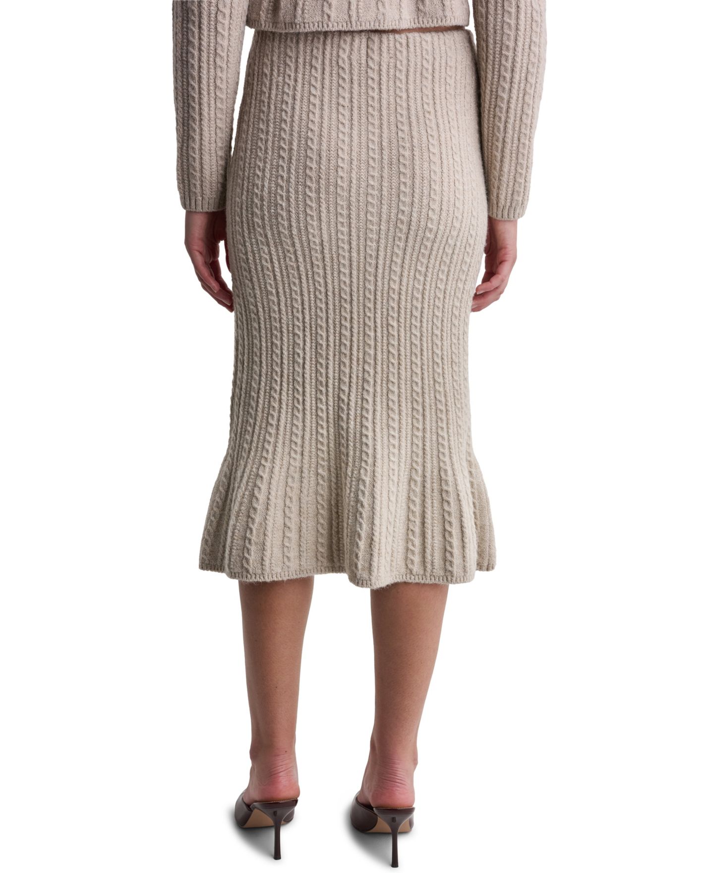 Женская юбка BCBG High-Waisted Cable-Knit Midi, цвет: Меланжевый овсяный — фото 4