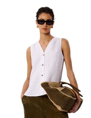 Women's Laura Linen Button-Up Tank Top