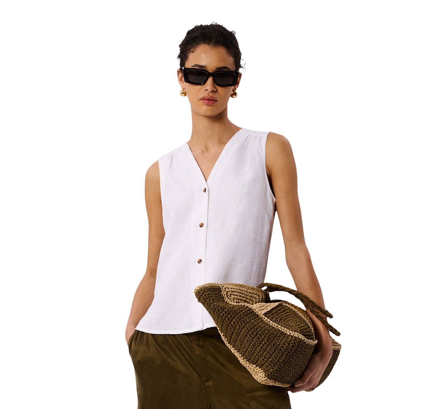 Женский топ Whistles Laura Linen Button-Up, цвет: Белый — фото 1