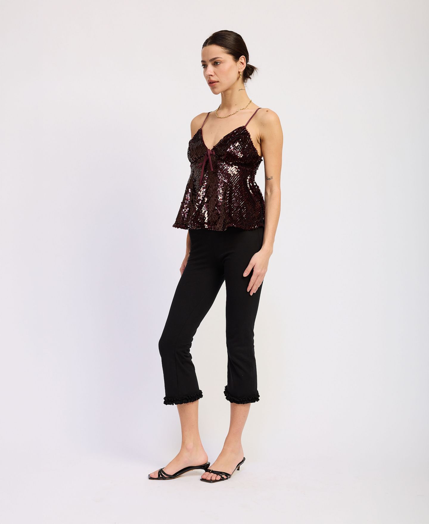 Женский топ En Saison Sasha Sequin Tie-Front Camisole, цвет: Бордо — фото 3