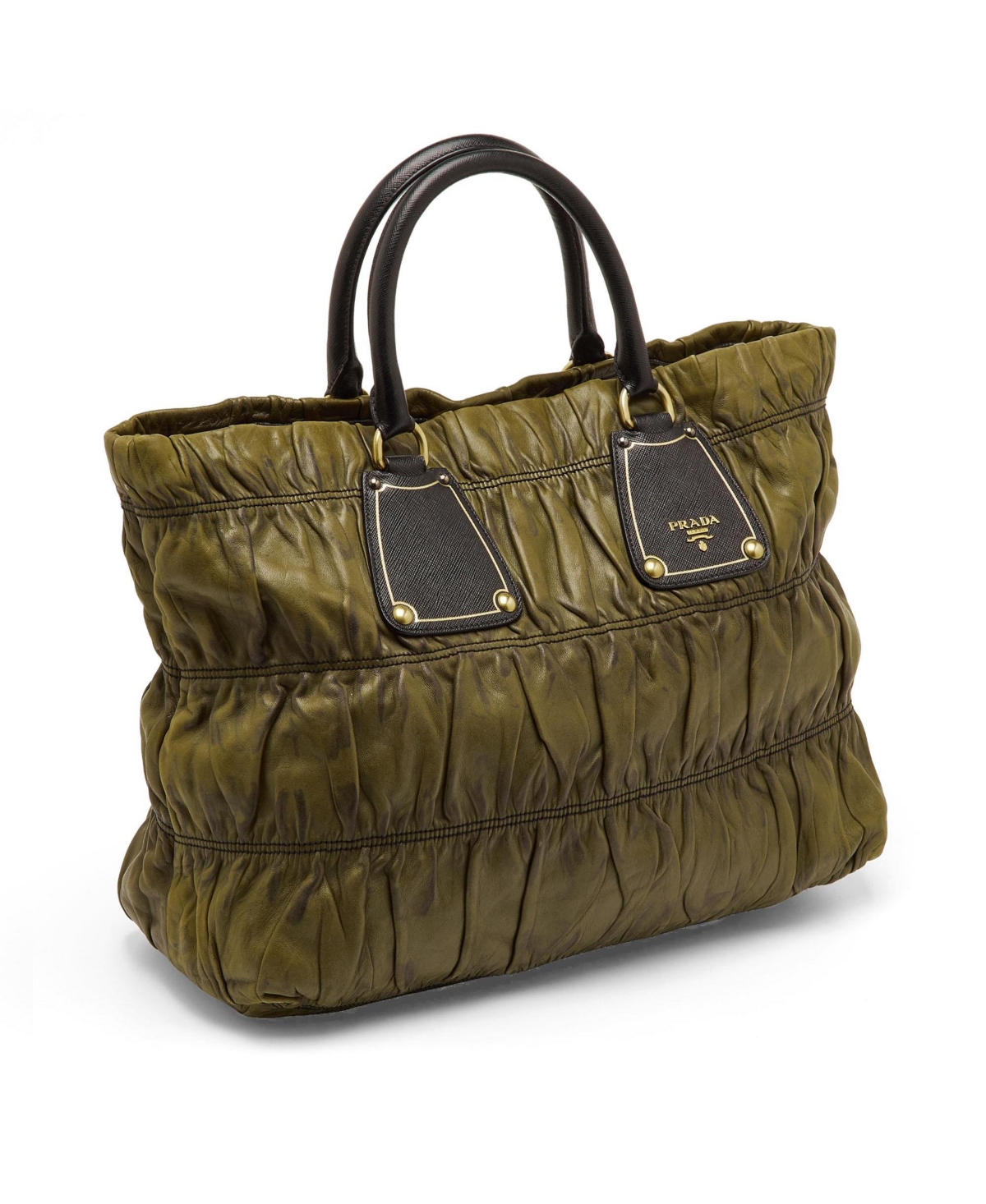 Pre-Owned Prada Gaufre Antic Ruched Leather Tote Bag