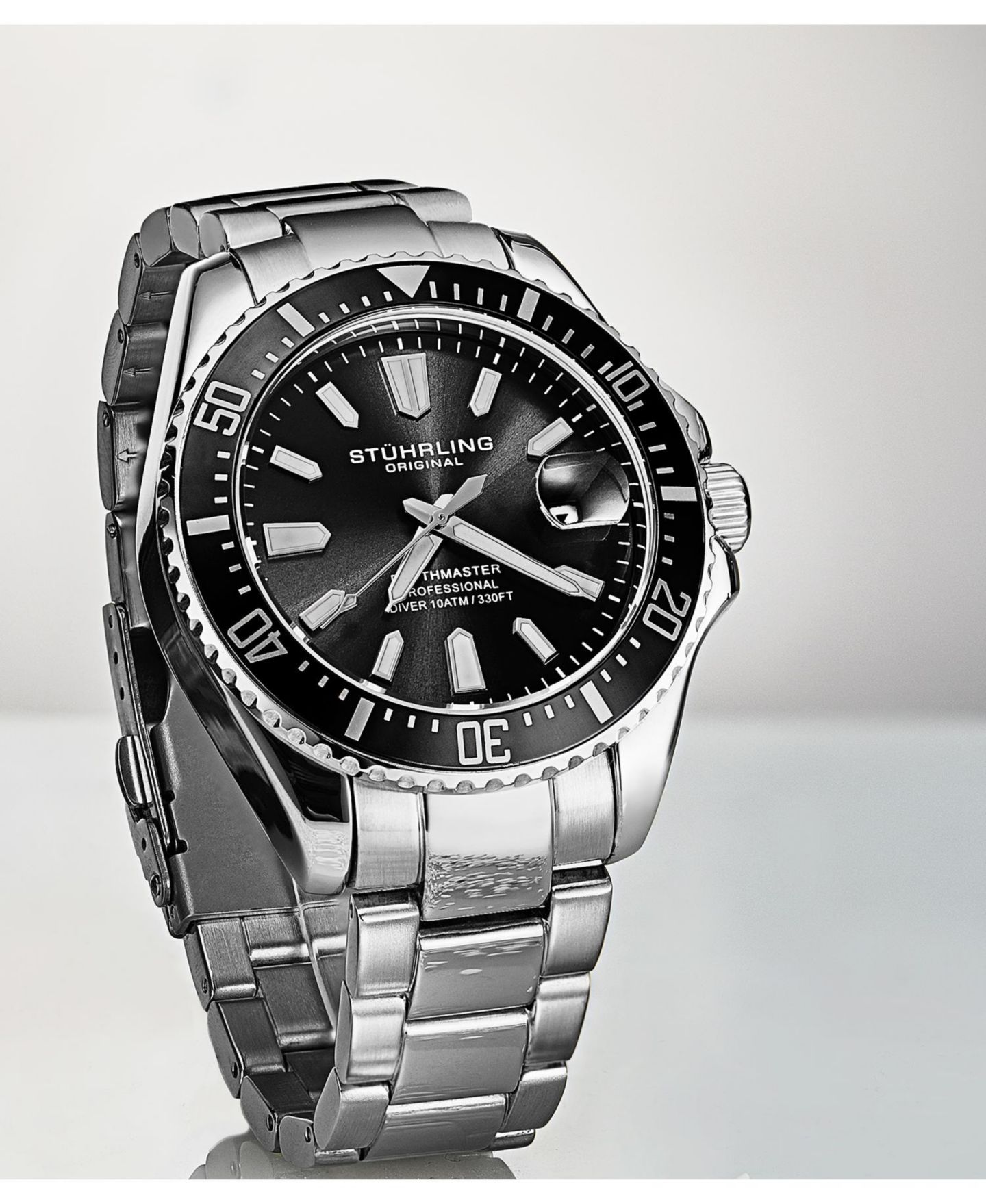 Мужские часы Stuhrling Depthmaster 3950A Quartz 42mm Diver Watch, цвет: Чёрный — фото 3