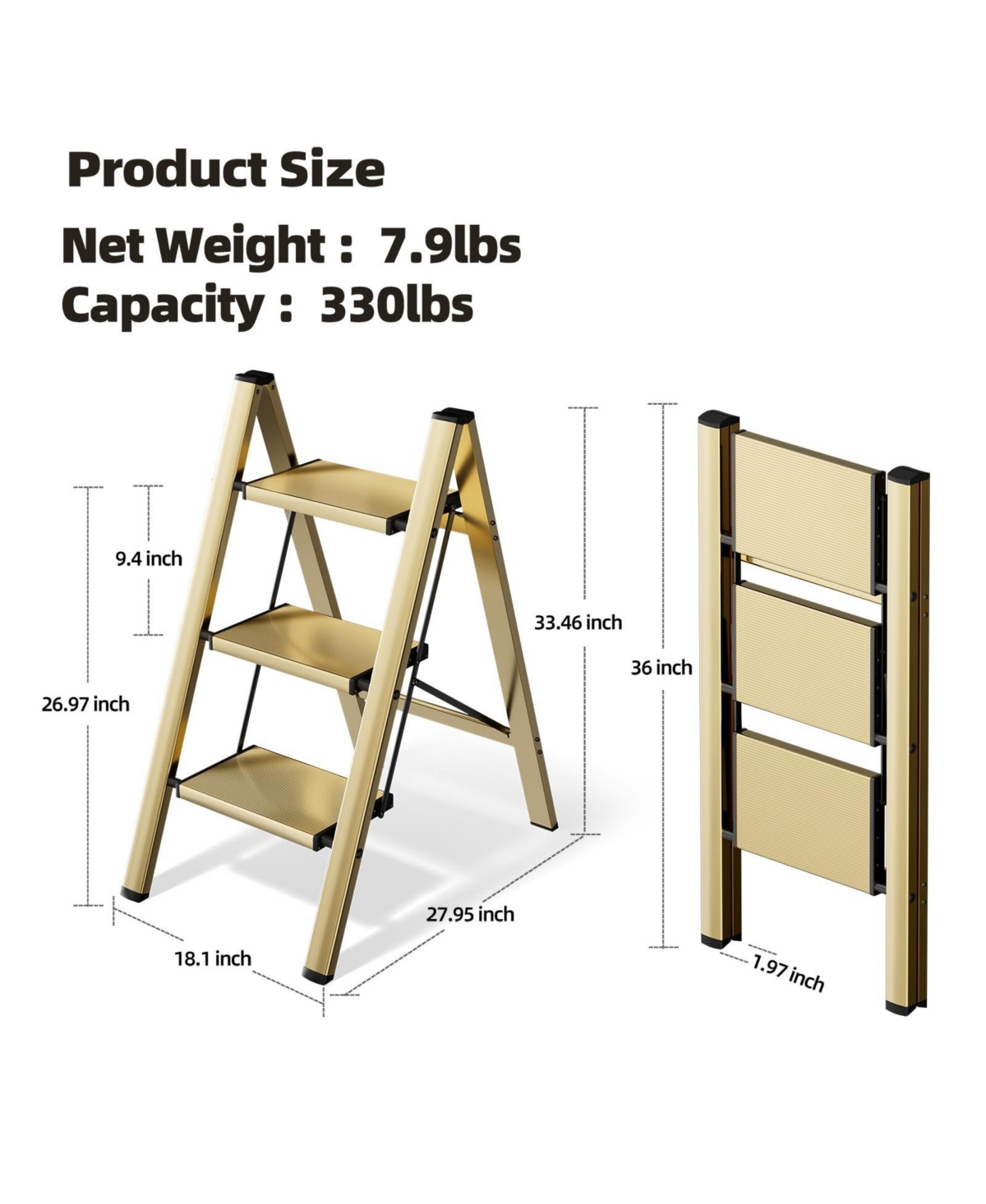 Aofar Aluminum 3 Step Ladder Foldable Portable Anti-slip Pedal Household