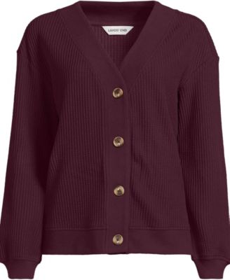 Plus Size Long Sleeve Waffle V-neck Cardigan