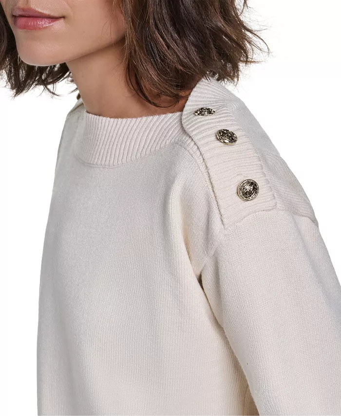 Women's Button Shoulder Boat Neck Long-Sleeve Sweater - thumbnail 7
